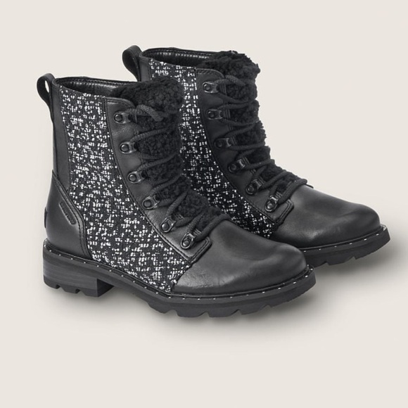 NWT Sorel Lennox Lace Cozy leather tweed fur lined waterproof boots 6 leather